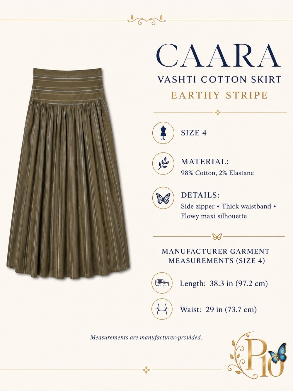 CAARA Vashti Cotton Pleated Maxi Skirt Earthy Stripe Size 4 Few Moda NWT - Picture 2 of 8